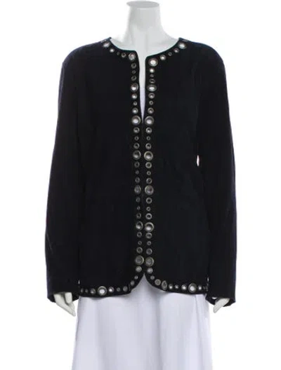 Pre-owned Marina Rinaldi Leather Evening Jacket In Blue