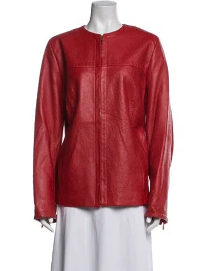 Pre-owned Marina Rinaldi Leather Patterned Jacket In Red