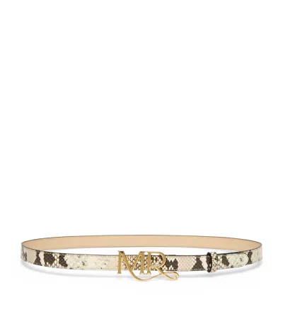 Marina Rinaldi Leather Snakeskin-effect Logo Belt In Gray