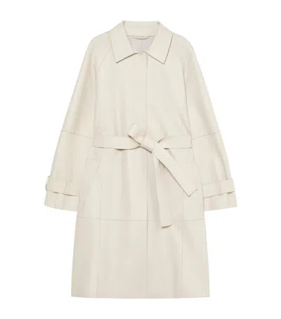 Marina Rinaldi Leather Trench Coat In Neutral