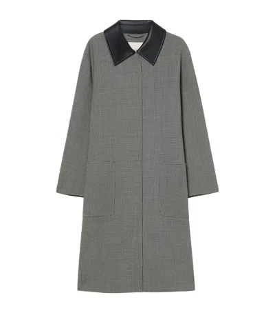 Marina Rinaldi Leather-collar Houndstooth Coat In Gray