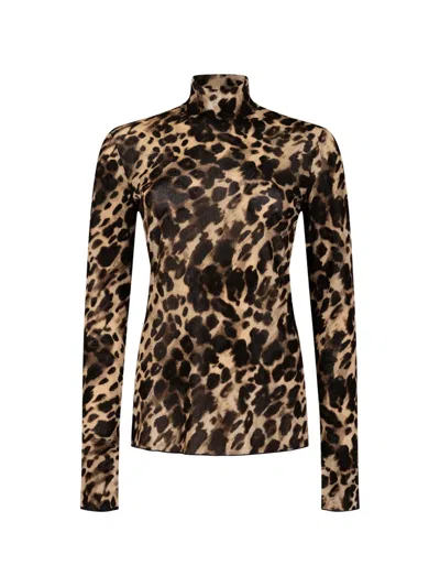 Marina Rinaldi Leopard-print High-neck Top In Multi