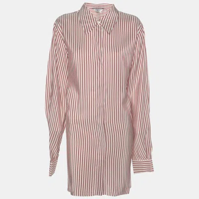 Marina Rinaldi Light Burgundy Stripe Silk Long Sleeve Shirt In Neutral