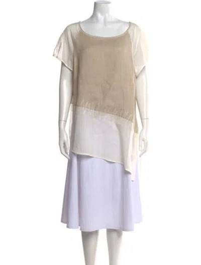 Pre-owned Marina Rinaldi Linen Crew Neck Top In Neutral