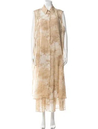 Pre-owned Marina Rinaldi Linen Floral Print Skirt Set In Neutrals