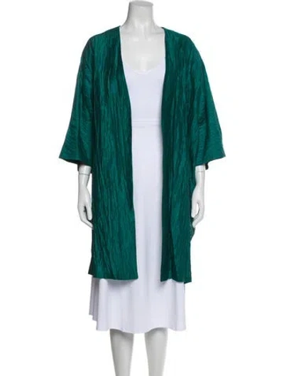 Pre-owned Marina Rinaldi Linen Lace Trim Embellishment Robe W/ Tags In Green