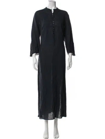 Pre-owned Marina Rinaldi Linen Long Dress In Black