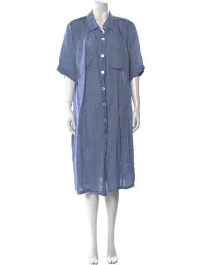 Pre-owned Marina Rinaldi Linen Long Dress In Blue