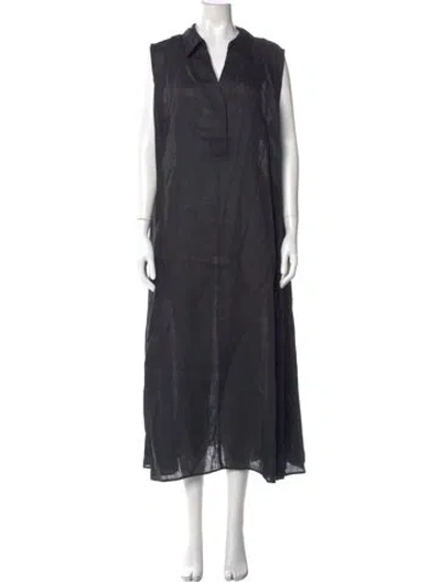 Pre-owned Marina Rinaldi Linen Long Dress In Gray