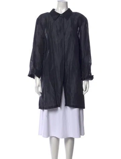 Pre-owned Marina Rinaldi Linen Long Sleeve Button-up Top In Blue