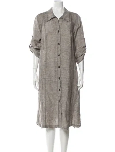 Pre-owned Marina Rinaldi Linen Midi Length Dress In Gray