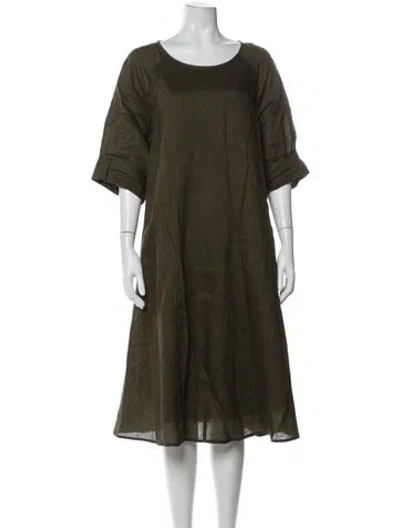 Pre-owned Marina Rinaldi Linen Midi Length Dress In Green