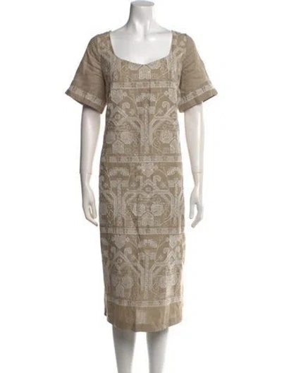 Pre-owned Marina Rinaldi Linen Midi Length Dress In Neutrals