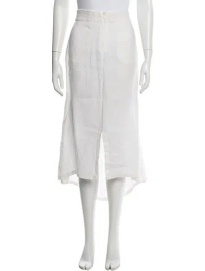 Pre-owned Marina Rinaldi Linen Midi Length Skirt In White