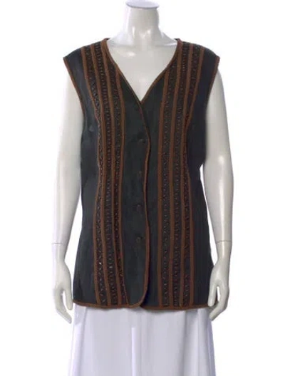 Pre-owned Marina Rinaldi Linen Patterned Top In Black