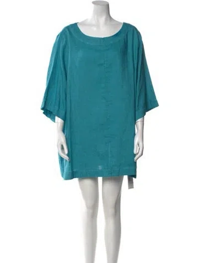 Pre-owned Marina Rinaldi Linen Scoop Neck Tunic W/ Tags In Blue
