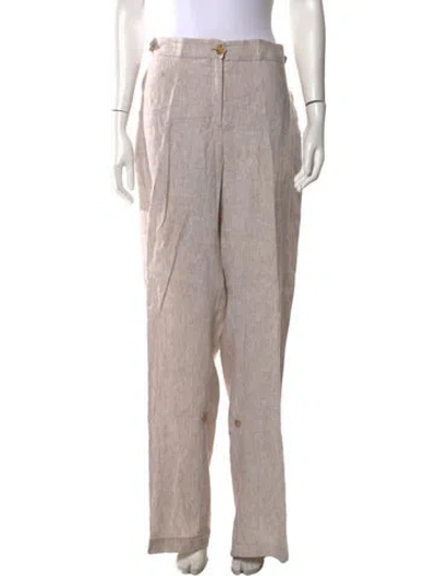 Pre-owned Marina Rinaldi Linen Straight Leg Pants In Neutral