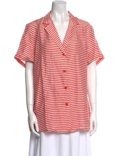 Pre-owned Marina Rinaldi Linen Striped Polo W/ Tags In Pink