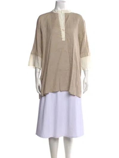 Pre-owned Marina Rinaldi Linen Three-quarter Sleeve Tunic In Neutral