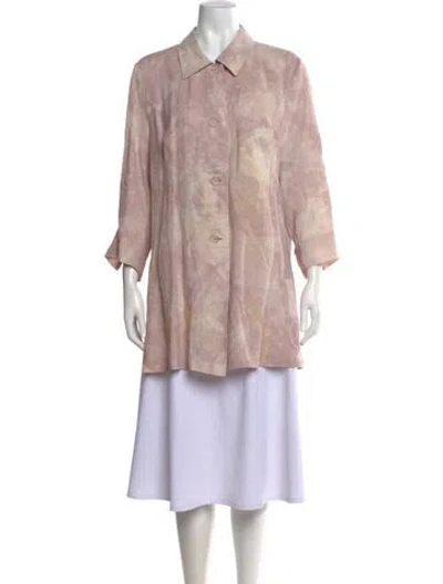 Pre-owned Marina Rinaldi Linen Tie-dye Print Button-up Top In Pink