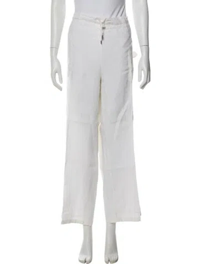 Pre-owned Marina Rinaldi Linen Wide Leg Pants In White