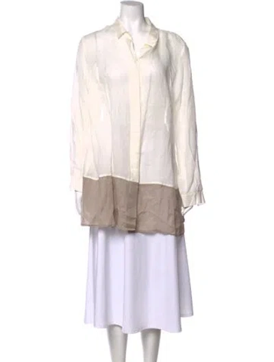 Pre-owned Marina Rinaldi Long Sleeve Blouse In White