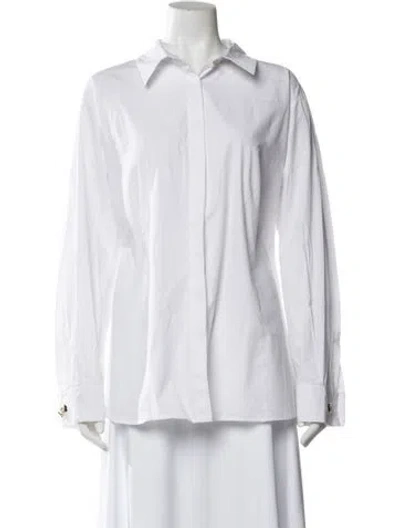 Pre-owned Marina Rinaldi Long Sleeve Button-up Top In White