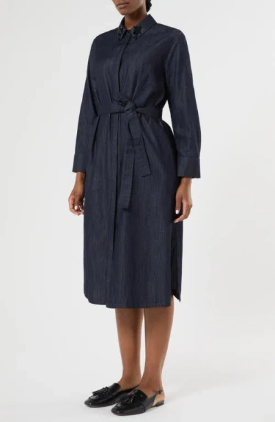 Marina Rinaldi Long Sleeve Cotton Shirtdress In Blue