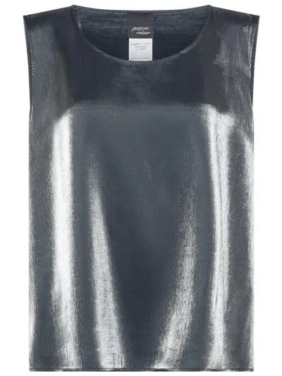 Marina Rinaldi Madre Top With A Glossy Finish In Silver