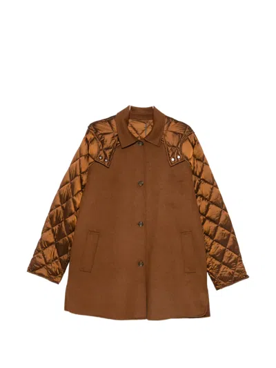 Marina Rinaldi Maesa Quilted-sleeve Hooded Coat In Brown