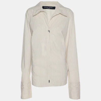 Marina Rinaldi Marina Sport By  Beige Stripe Cotton Blend Long Sleeve Shirt In Neutral