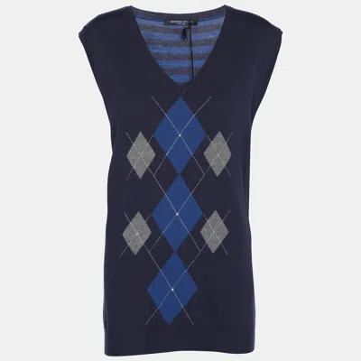 Marina Rinaldi Marina Sport By  Blue Striped Knit Half Sleeve Sweater
