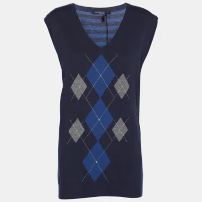 Pre-owned Marina Rinaldi Marina Sport By  Blue Striped Knit Half Sleeve Sweater L