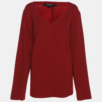 Pre-owned Marina Rinaldi Marina Sport By  Dark Red Jersey V Neck Sweater L