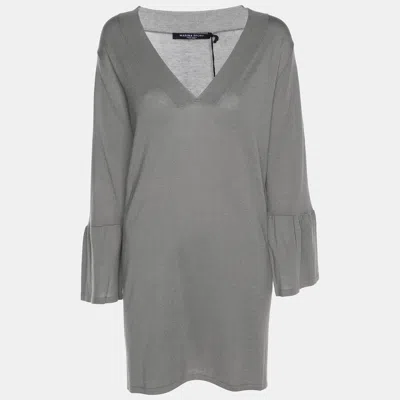 Marina Rinaldi Marina Sport By  Grey Stretch Knit Long Sleeve V Neck Shirt In Gray