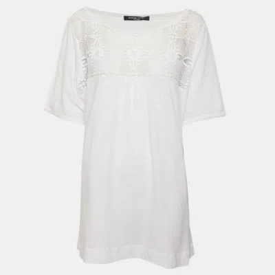 Pre-owned Marina Rinaldi Marina Sport By  Jersey And Lace Top L In White