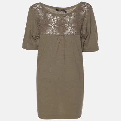 Marina Rinaldi Marina Sport By  Khaki Jersey Knitted Embroidered Top In Brown