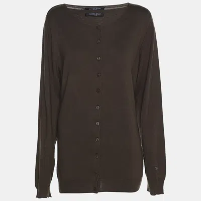 Marina Rinaldi Marina Sport By  Olive Green Knit Button Front Sweater In Brown