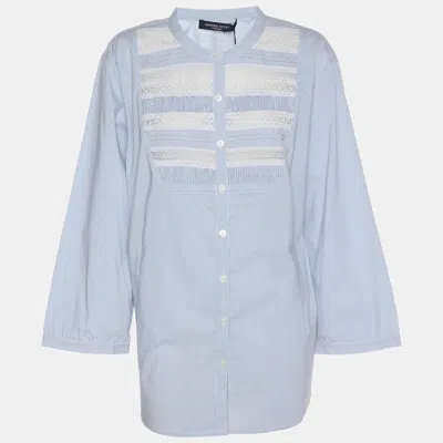 Marina Rinaldi Marina Sport By  Pinstripe Lace Detail Long Sleeve Shirt In Blue