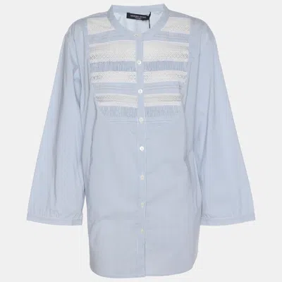 Pre-owned Marina Rinaldi Marina Sport By  Pinstripe Lace Detail Long Sleeve Shirt L In Blue
