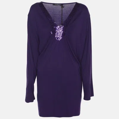 Marina Rinaldi Marina Sport By  Purple Jersey Sequin Embellished V Neck Tops
