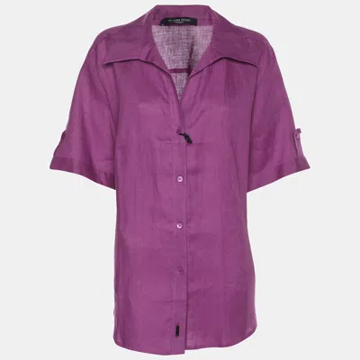 Pre-owned Marina Rinaldi Marina Sport By  Purple Linen Short Sleeve Shirt L