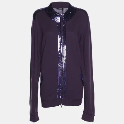 Marina Rinaldi Marina Sport By  Purple Stretch Knit Sequined Cardigan