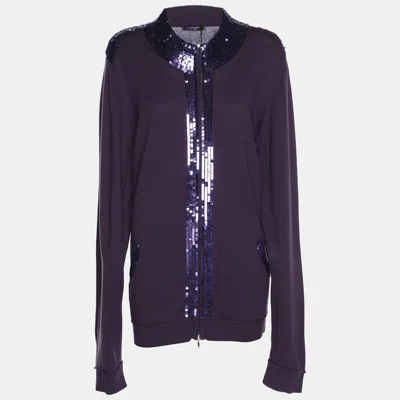 Pre-owned Marina Rinaldi Marina Sport By  Purple Stretch Knit Sequined Cardigan Xl