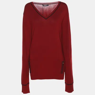 Marina Rinaldi Marina Sport By  Red Stretch Knit V Neck Sweater In Brown