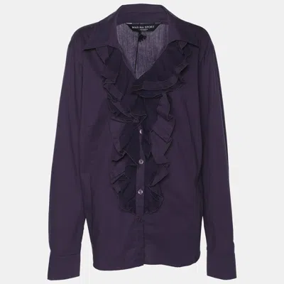 Marina Rinaldi Marina Sport By  Stretch Cotton Ruffle Blouse In Purple