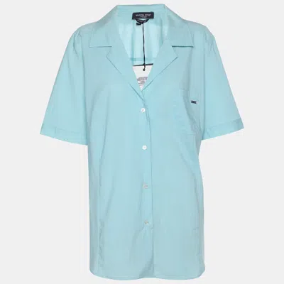 Pre-owned Marina Rinaldi Marina Sport By  Turquoise Cotton Blend Long Sleeve Shirt L In Blue