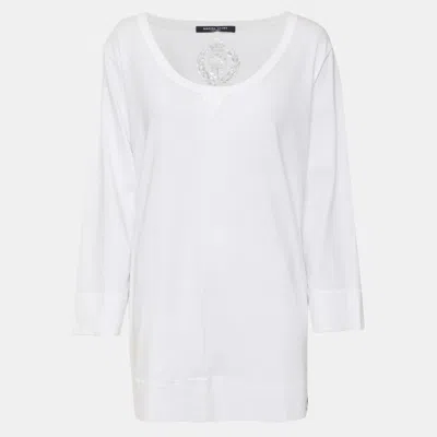 Pre-owned Marina Rinaldi Marina Sport By  White Jersey 3/4 Sleeve Tops L