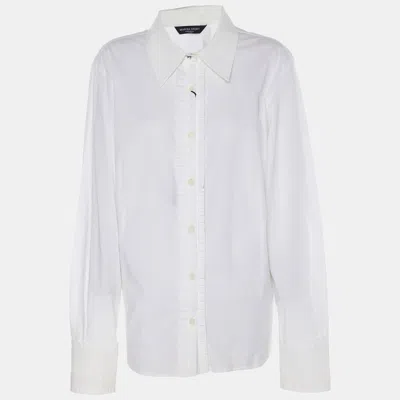 Marina Rinaldi Marina Sport By  White Stretch Cotton Pleated Front Long Sleeve Shirt