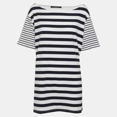 Pre-owned Marina Rinaldi Marina Sport By  White/navy Stripe Jersey Tops L